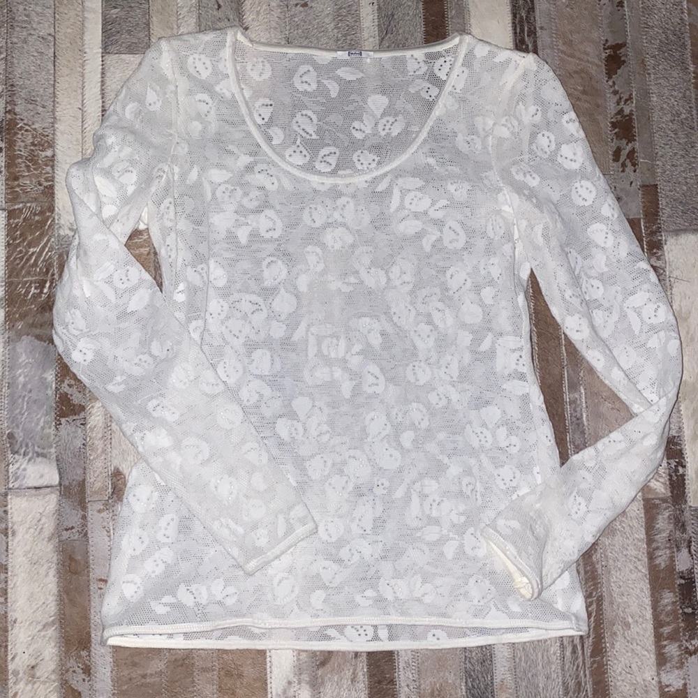 Wolford white floral long sleeve viscose blouse M
